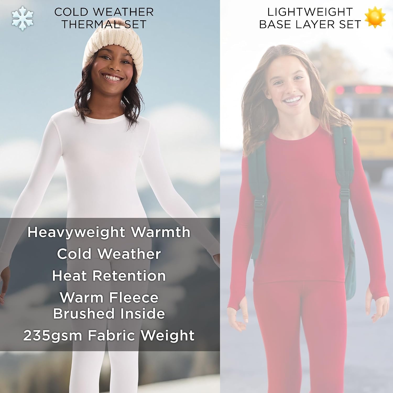 image:imageCuddl Duds Heavyweight 2 Piece Sets Base Layer Thermal Underwear for GirlsGraphite
