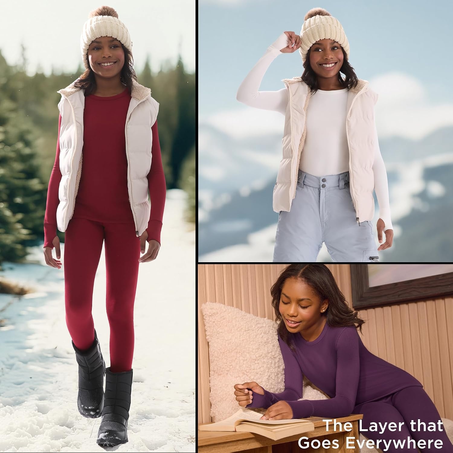 image:imageCuddl Duds Heavyweight 2 Piece Sets Base Layer Thermal Underwear for GirlsOffwhite