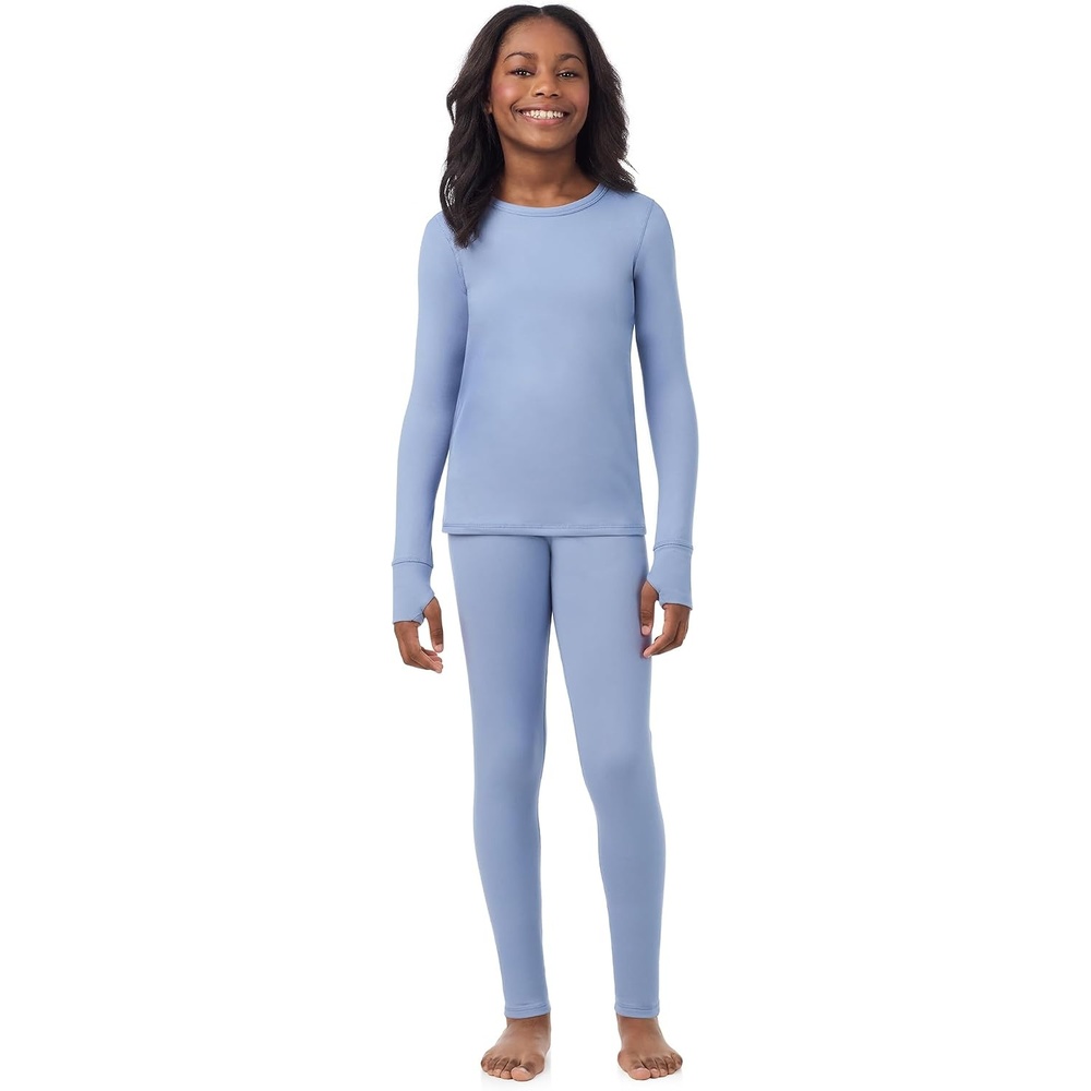 image:imageCuddl Duds Heavyweight 2 Piece Sets Base Layer Thermal Underwear for GirlsDusty Blue