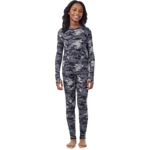 Cuddl Duds Heavyweight 2 Piece Sets Base Layer Thermal Underwear for Girls(Black Camo)