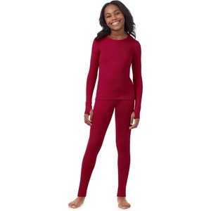 Cuddl Duds Heavyweight 2 Piece Sets Base Layer Thermal Underwear for Girls(Chili Red)