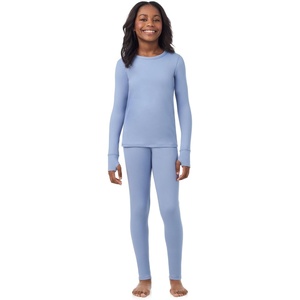 Cuddl Duds Heavyweight 2 Piece Sets Base Layer Thermal Underwear for Girls(Dusty Blue)